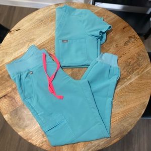 Neon Blue Figs scrubs set